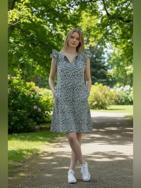 J Crew Factory 00 Daisy Cotton Flutter Sleeve Dress Peasant Cottagecore Preppy